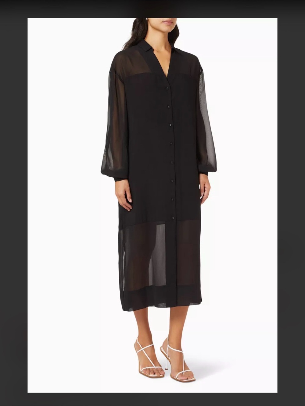 Never Fully Dressed Black Sheer Button-Front Midi Shirt Dress